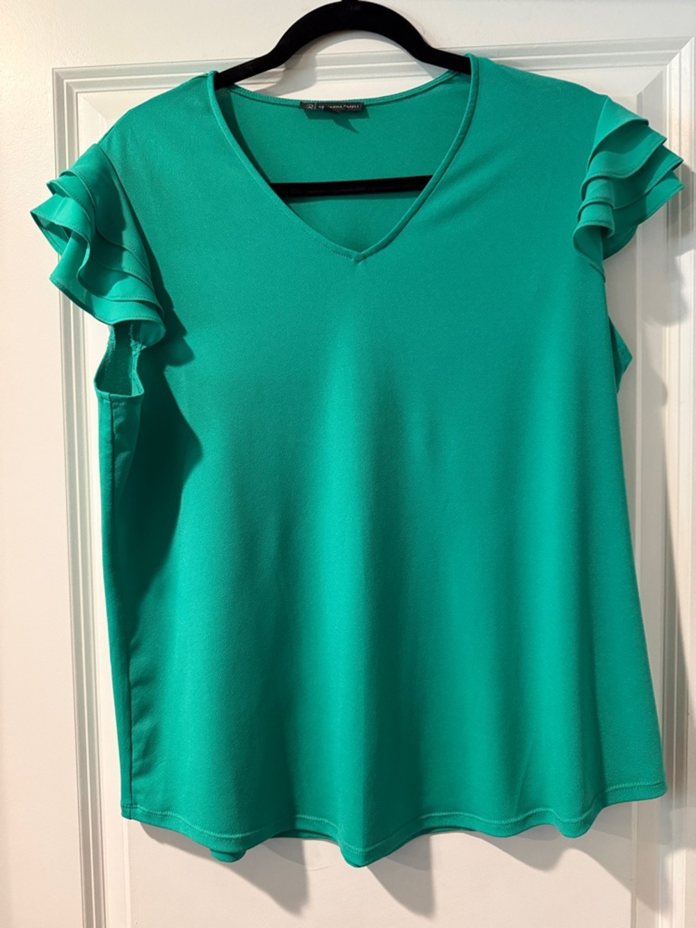Adrianna Papell Teal V-Neck Flutter Sleeve Top